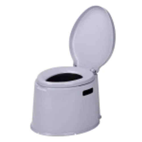 Vödrös toalett, színe szürkés-lila. A kivehető fedeles vödör űrmérete kb. 7 liter.