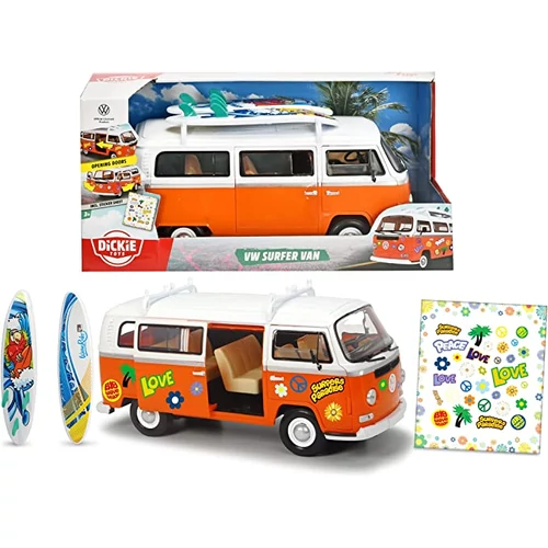 Surfer Van Volkswagen Transporter játékautó piros-fehér színben. Méretarány 1:14.