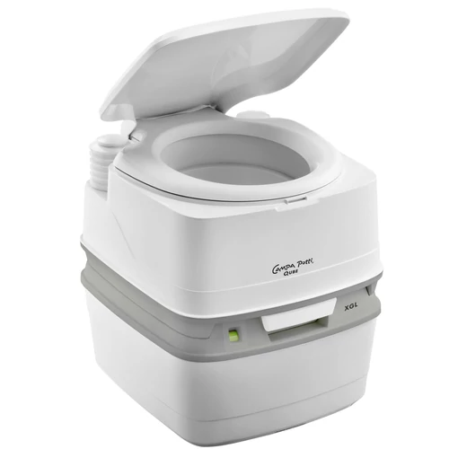 Kézi harmonika-pumpás vízöblítő rendszer, 41 cm-es ülőfelület magasságú, szintkijelzővel ellátott kivitel, fehér színben.